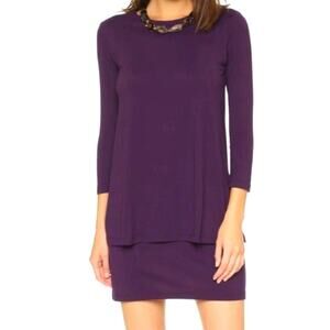 SUSANA MONACO Double Layered Crew Dress XS (READ) Stretchy Comfort Travel Purple